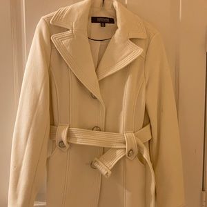 Kenneth Cole ladies winter white belted jacket.
